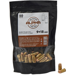 Патрон ALPHA кал. 9х18 Makarov куля FMJ RN 6,2 г (95 гр)