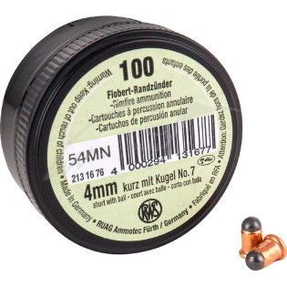 Патрон Флобера RWS Flobert Cartridges кал. 4 мм kurz (Short) пуля - ball №7 (свинцовый шарик). Упаковка 100 шт.