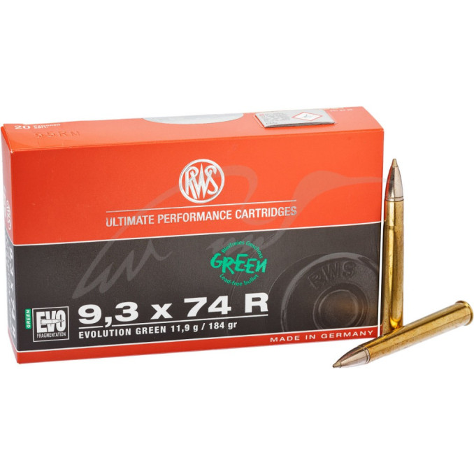 Патрон RWS кал.9,3x74 R куля EVO GREEN маса 11,9 г / 184 гр