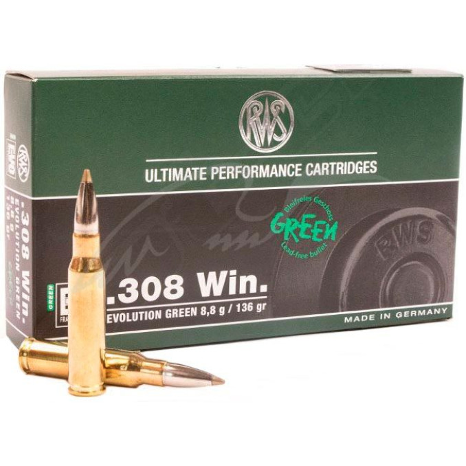 Патрон RWS кал. 308 куля EVO Green маса 8,8 г / 136 гран