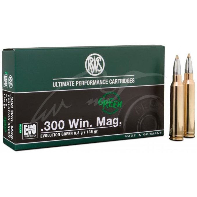 Патрон RWS кал. 300 Win Mag пуля EVO Green масса 8,8 г/136 гран
