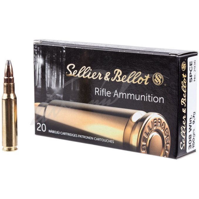 Патрон Sellier & Bellot кал.308 Win куля SPCE маса 9,7 г/150 гран. Поч. швидкість 840 м/с.