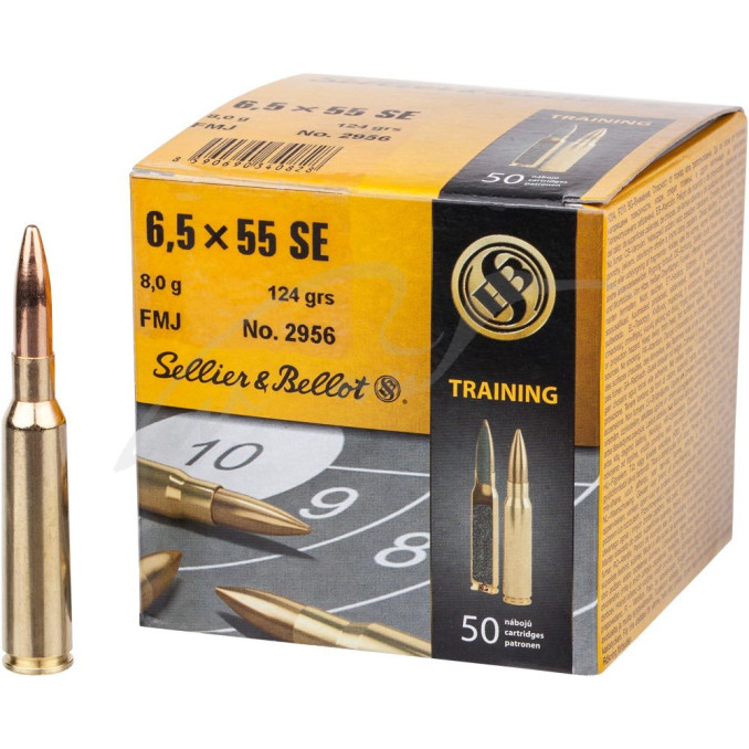 Патрон Sellier & Bellot кал. 6.5x55 куля FMJ маса 8 г/124 гран. Поч. швидкість 834 м/с.