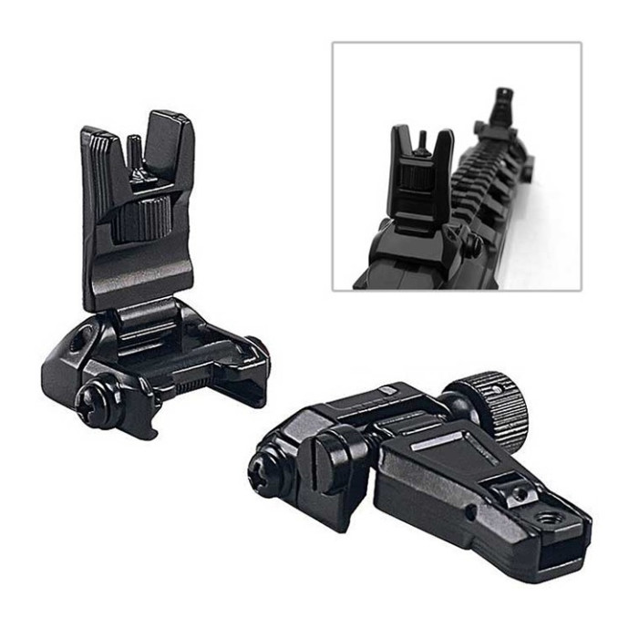 Metal Low Profile Offset Flip-up Rapid Transition Back Up Front Rear Sight Iron Set Tactical Ar15 Rifle Black ROTCHI