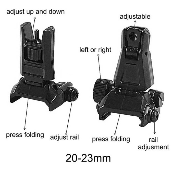 Metal Low Profile Offset Flip-up Rapid Transition Back Up Front Rear Sight Iron Set Tactical Ar15 Rifle Black ROTCHI