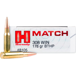 Патрон Hornady Match кал .308 Win (7.62/51) пуля BTHP масса 178 гр (11.5 г)