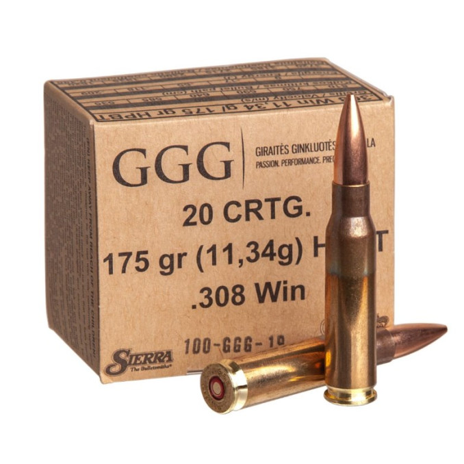 1009134 Патрон нарізний GGG k.308Win 175g (11.3г.) HPBT, 20шт/400шт.