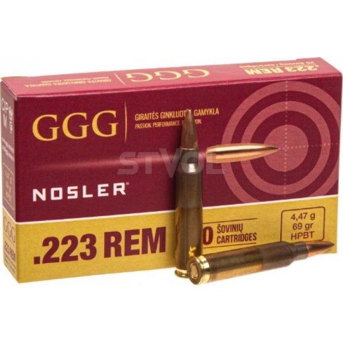 1009157 Патрон нарізний GGG k.223Rem 69g (4,47г.) HPBT NOSLER 20шт./700шт