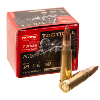Патрон нарізний Norma Range & Training – 7.62×39 Tactical FMJ 124 GR