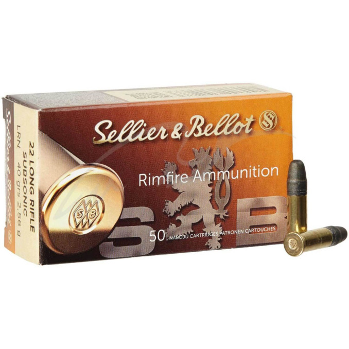 Патрон Sellier & Bellot Subsonic кал. 22 LR куля LRN маса 2,56 г/40 гран. Поч. швидкість 310 м/с.