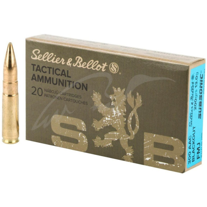 Патрон Sellier & Bellot Subsonic кал. 300 Whisper Blackout. Куля FMJ вагою 13 г/200 гран. Поч. швидкість 323 м/с