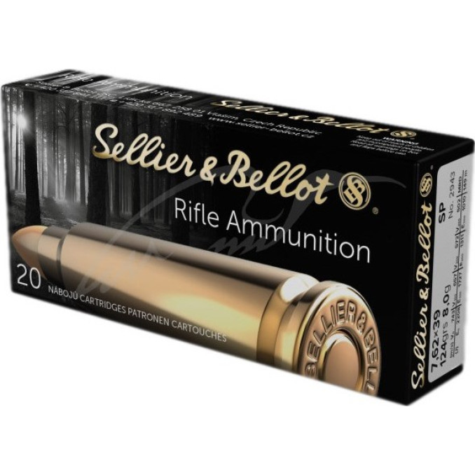 Патрон Sellier & Bellot кал. 7,62x39 куля SP маса 8,0 г/ 124 гр. Поч. швидкість 743 м / с.