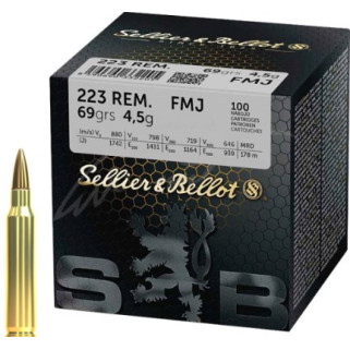 Патрон Sellier & Bellot кал. 223 Rem куля FMJ масса 4.5 грам/ 69 гран. Поч. швидкість 880 м/с