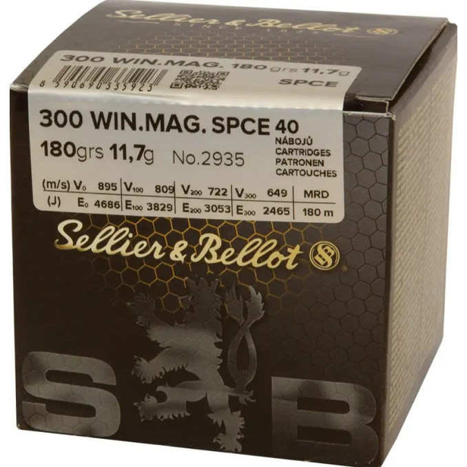 Патрон Sellier & Bellot кал. 300 WinMag пуля SPCE масса 11,7 г/ 180 гр