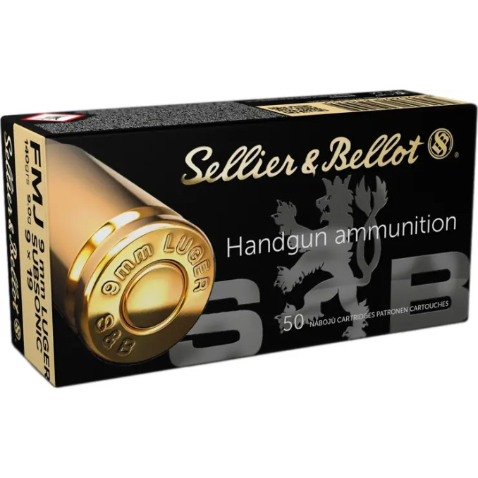 Патрон Sellier & Bellot Subsonic кал. 9мм (9х19) пуля FMJ масса 9 г/140 гр. Нач. скорость 305 м/с