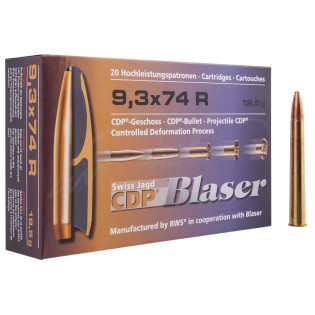 Патрон Blaser кал. 9,3х74 R куля CDP маса 18,5 г/285 гран. Поч. швидкість 700 м/с.
