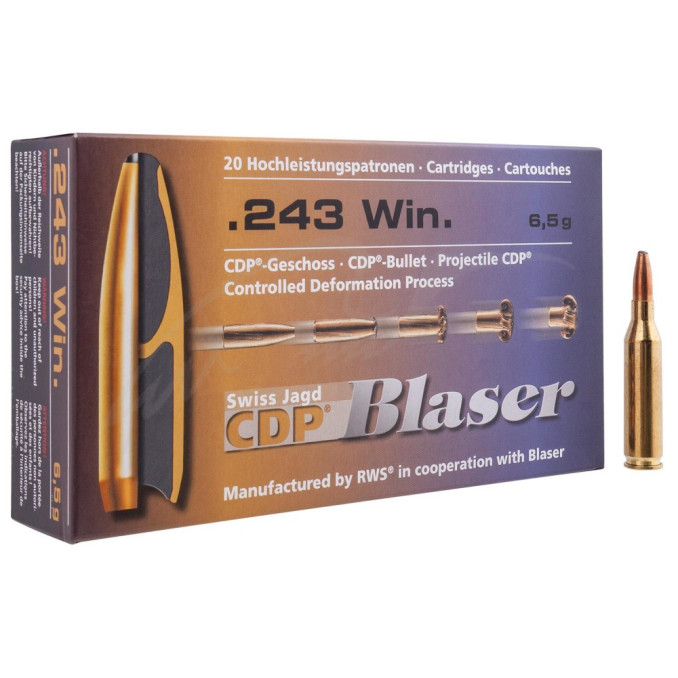 Патрон Blaser кал. 243 Win куля CDP маса 6,5 г/100 гран