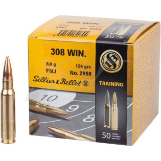 Патрон Sellier&Bellot кал. 308 Win куля FMJ маса 8 г/124 гран. Поч. швидкість 905 м/с.