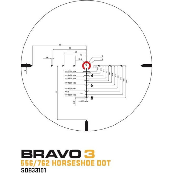 SOB33101 Приціл оптичний Sig Optics BRAVO3 BATTLE SIGHT, 3X24MM HORSESHOE DOT ILLUM RETICL