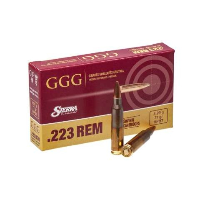 Патрон нарізний GGG кал.223Rem HPBT 77GR, (4.99г)