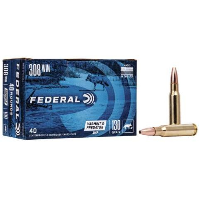 Патрон нарезной Federal VARMINT&PREDATOR 308 Win, 130GR (8,4г), JHP